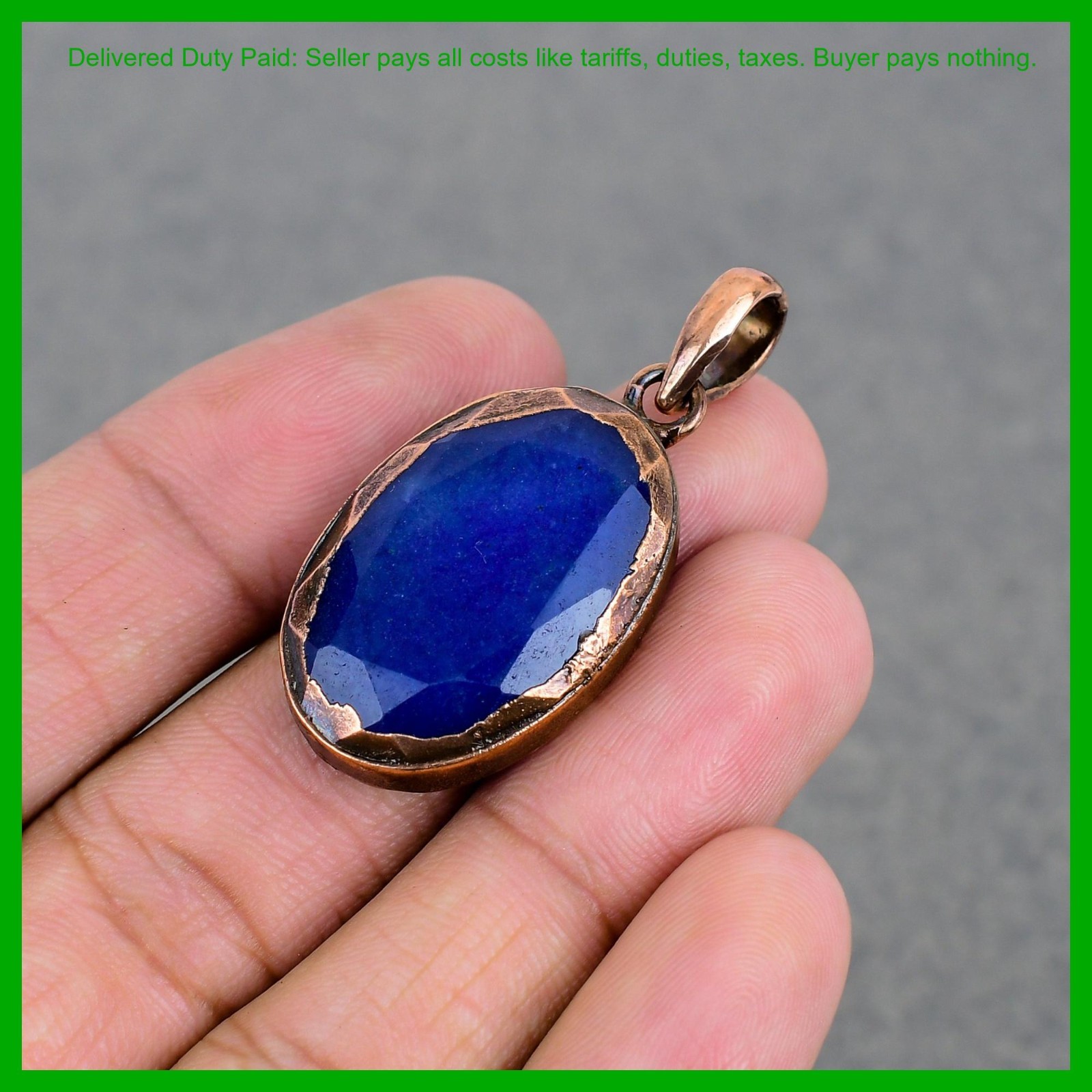 Thanks Giving Day Sale Blue Saphire Gemstone Bezel Electroformed Pendant Copper