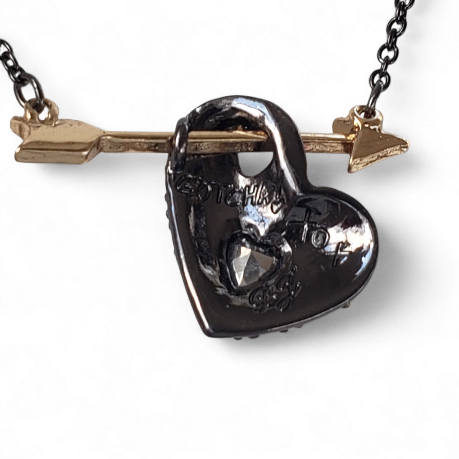 Betsey Johnson Arrow Through The Heart Sparkly Red and Pink Necklace