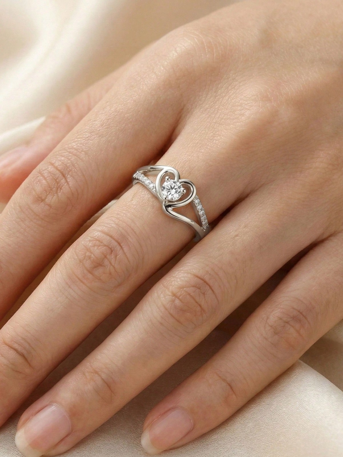 Womens Heart Promise Ring CZ Engagement Wedding Band Gold Silver Jewelry
