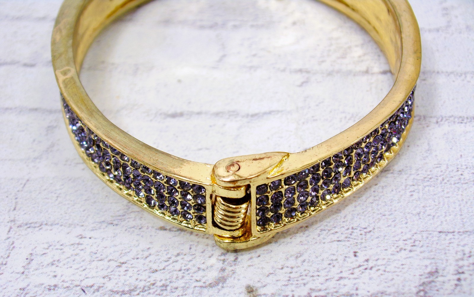 Purple pave crystal bangle bracelet, expands open, crystal on both sides NEW