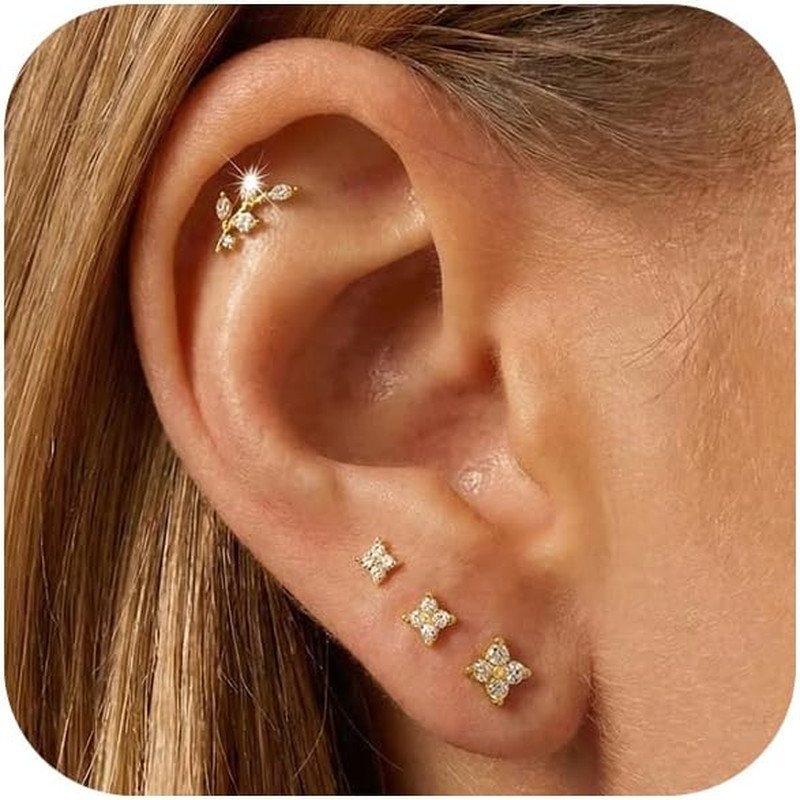 14K Gold Plated Stud Earrings for Women Trendy Hypoallergenic Gold Silver Cartil