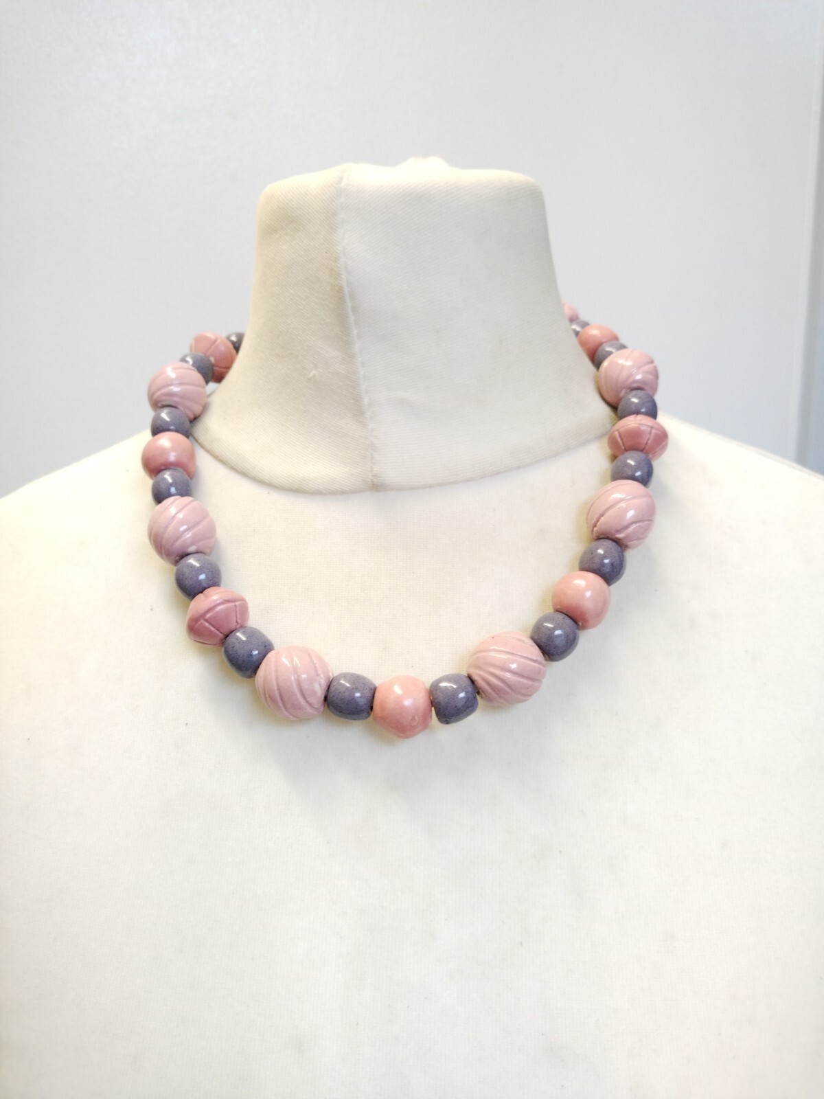 Mink Pink Purple Ceramic Mixed Shapes Beaded Statement Necklace