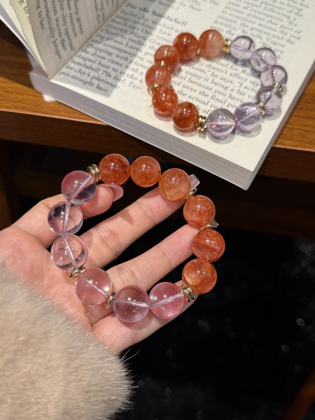 15mm Natural Amethyst red phantom quartz Handmade Bracelet a pce