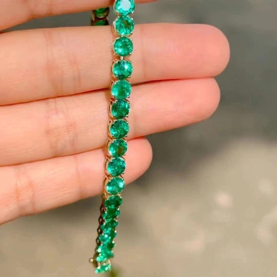 9Ct Round Cut Lab-Created Emerald Women’s Tennis Bracelet 14K Yellow Gold Plated