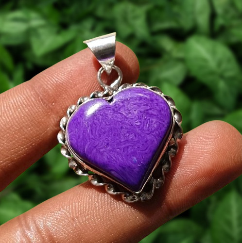 Sale Charoite Gemstone Heart Pendant 925 Sterling Silver Plated Fashion Jewelry