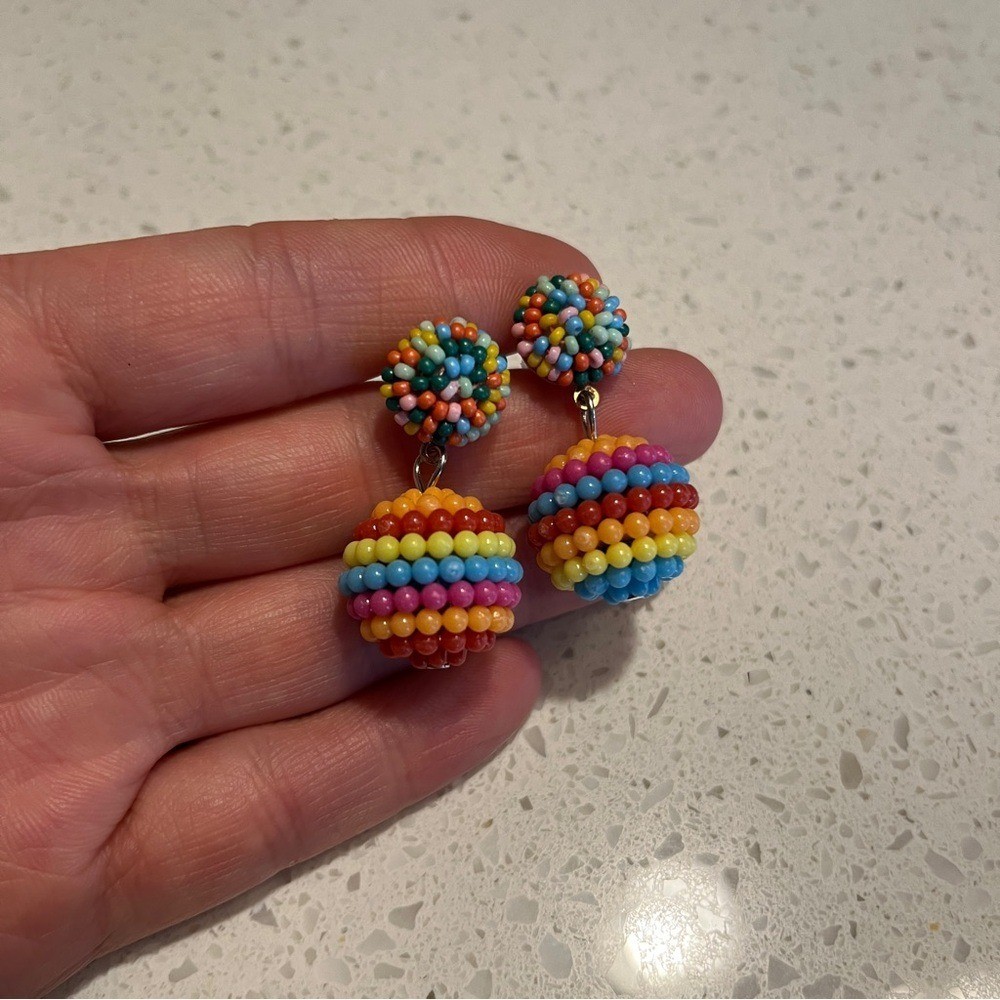 Colorful Beaded Drop Earrings – Rainbow Multicolor