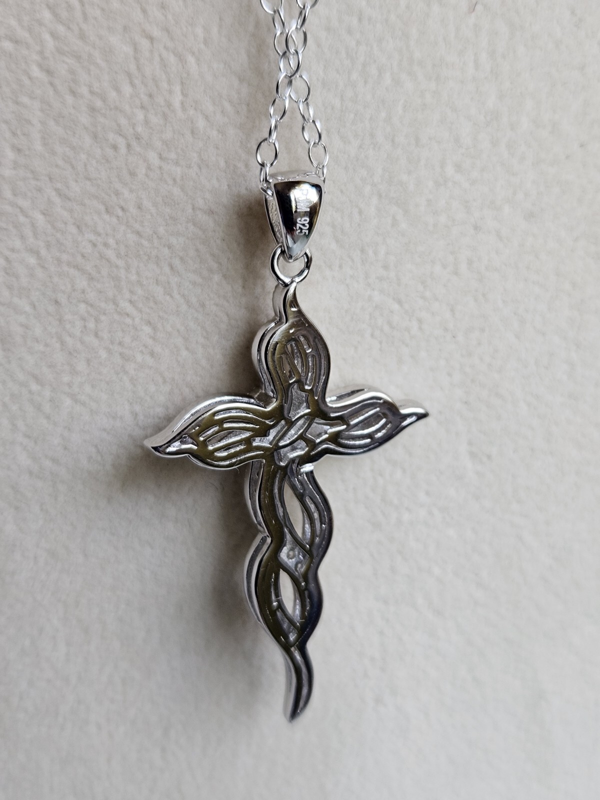 White CZ Rhodium Over Sterling Silver Cross Pendant With 20 In. Chain 0.96ctw