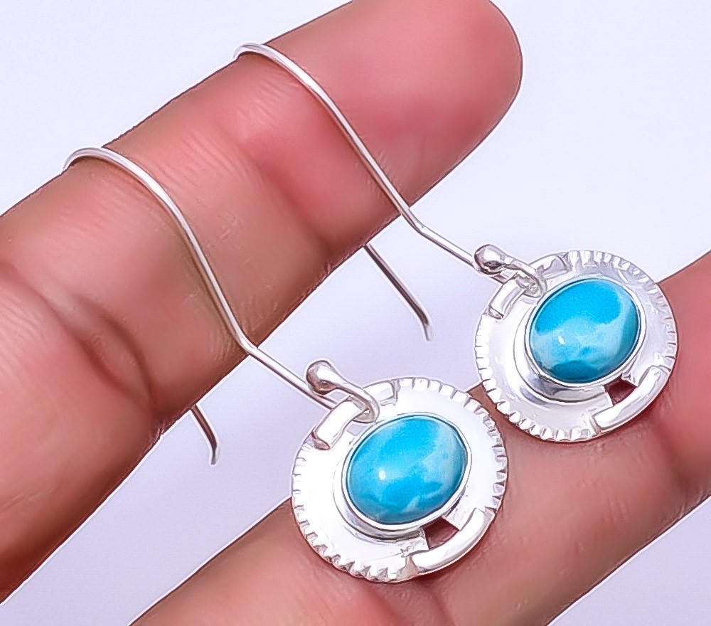 Larimar 925 Sterling Silver Handmade Earring 1.72″ E93431254, Christmas Gift