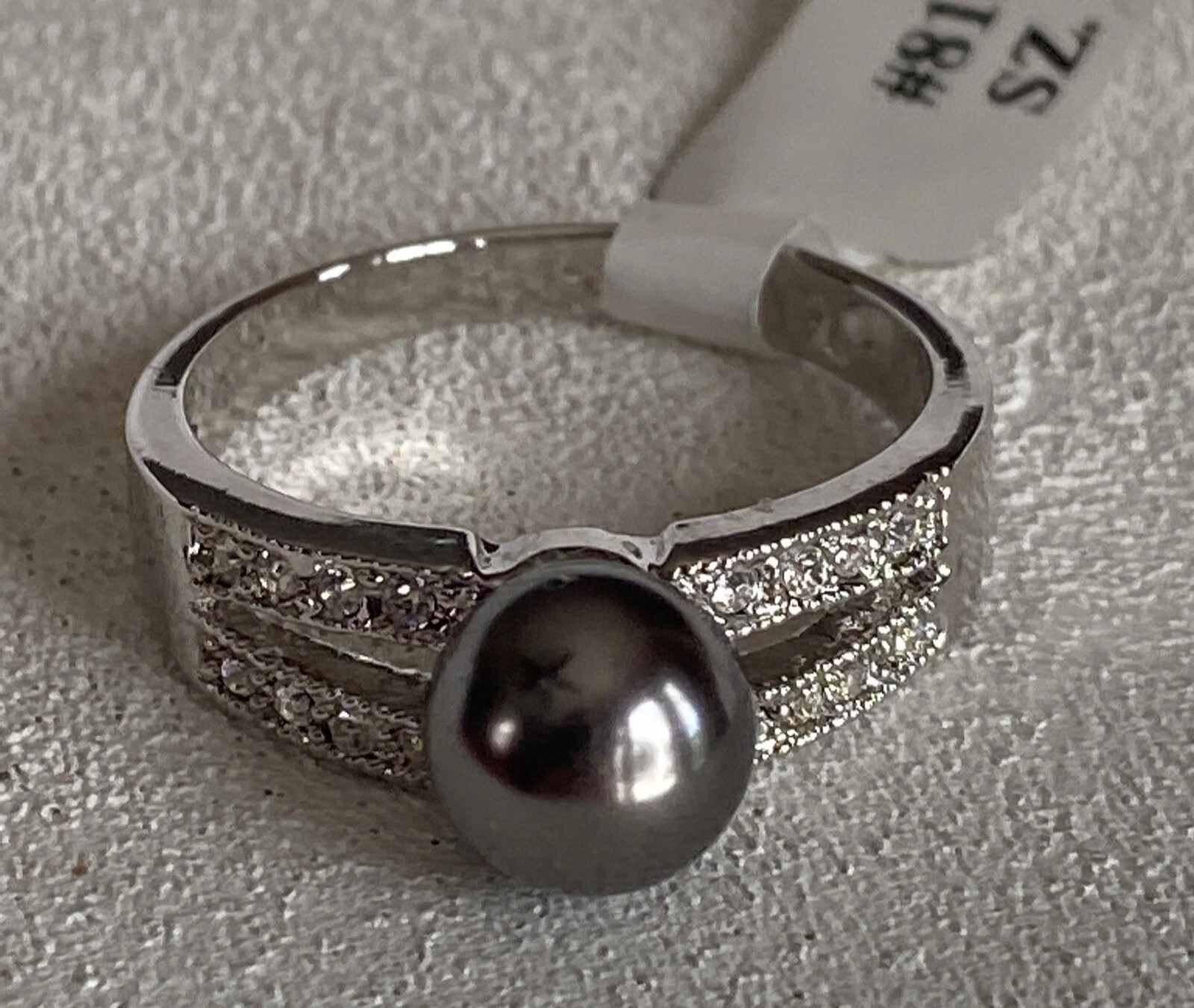 Park Lane “ENVIOUS” – Grey PEARL RING – Hematite Gray + Swarovski – SZ 9