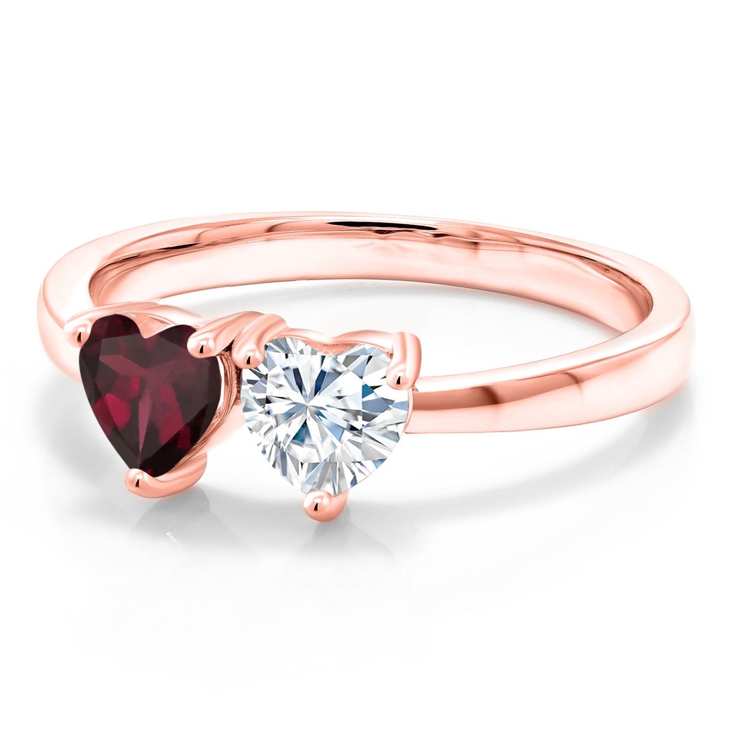 18K Rose Gold Plated Silver Fashion Ring Rhodolite Garnet Moissanite (0.97 Cttw)