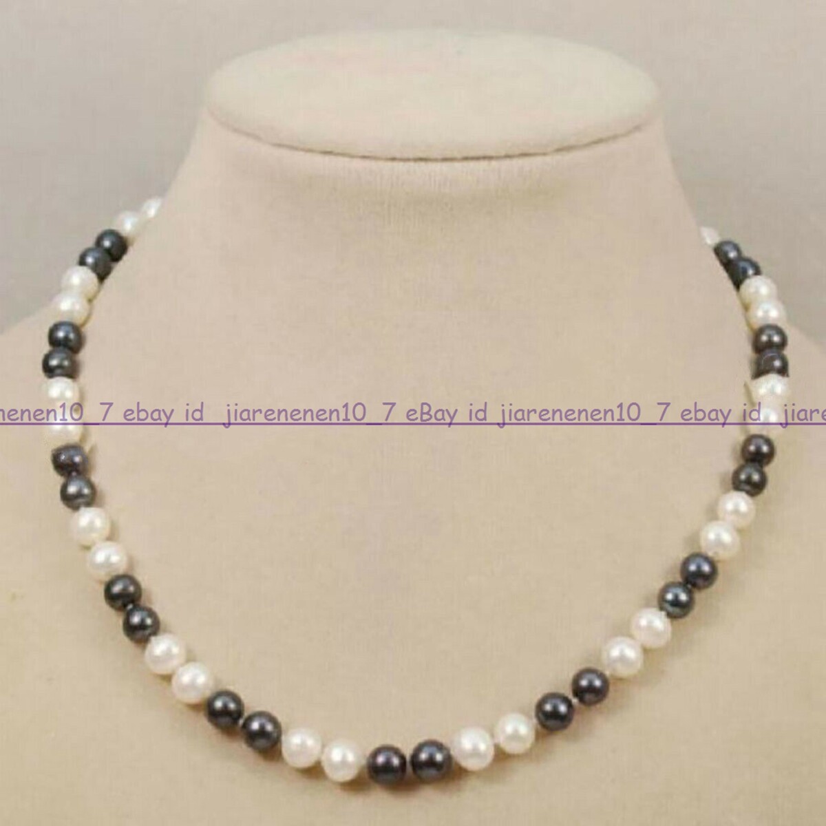 7-8/8-9/9-10mm Natural Black White Freshwater Cultured Pearl Necklace 18 in