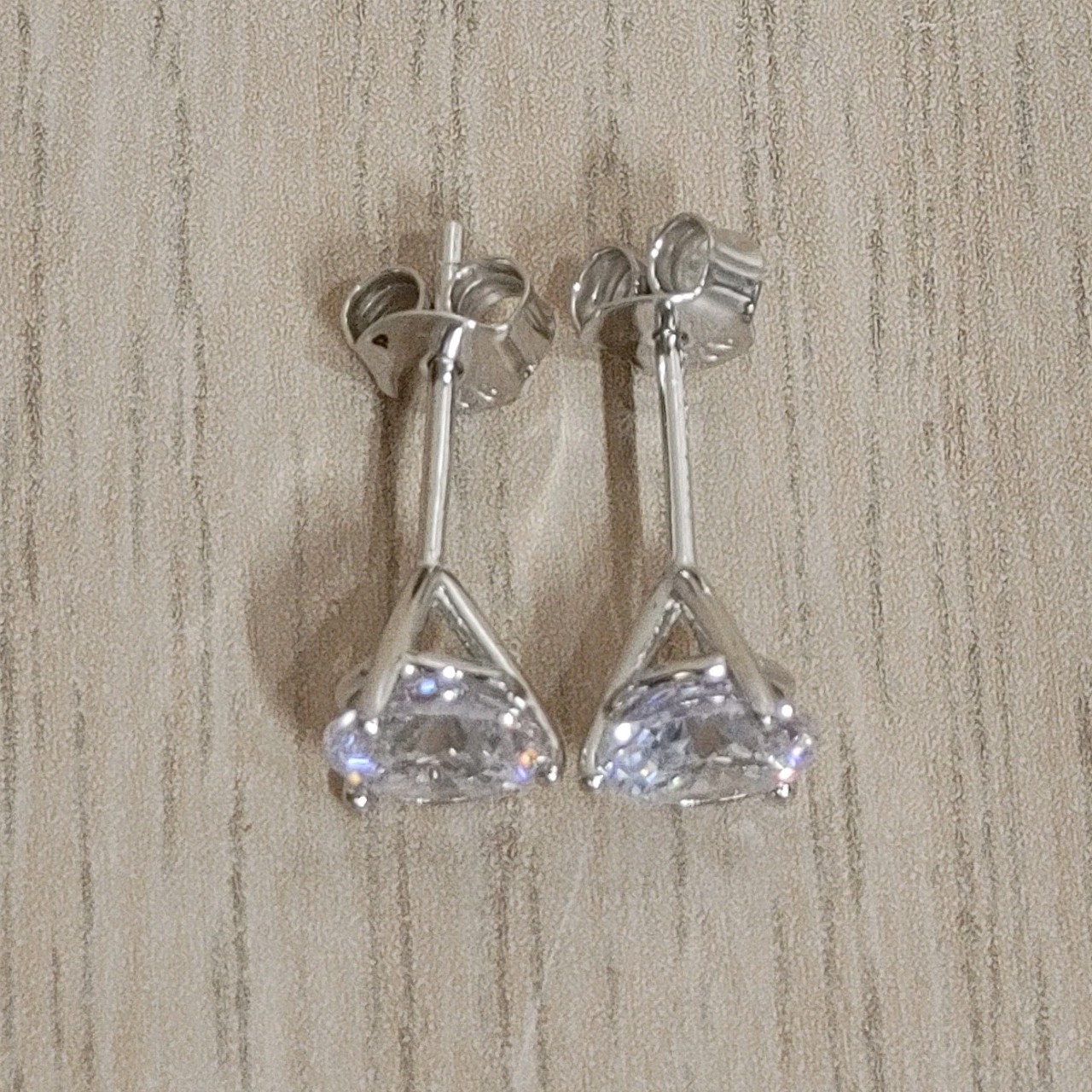 Sterling Silver Cubic Zerconia Stud Earrings Clear Round 925 NWOT