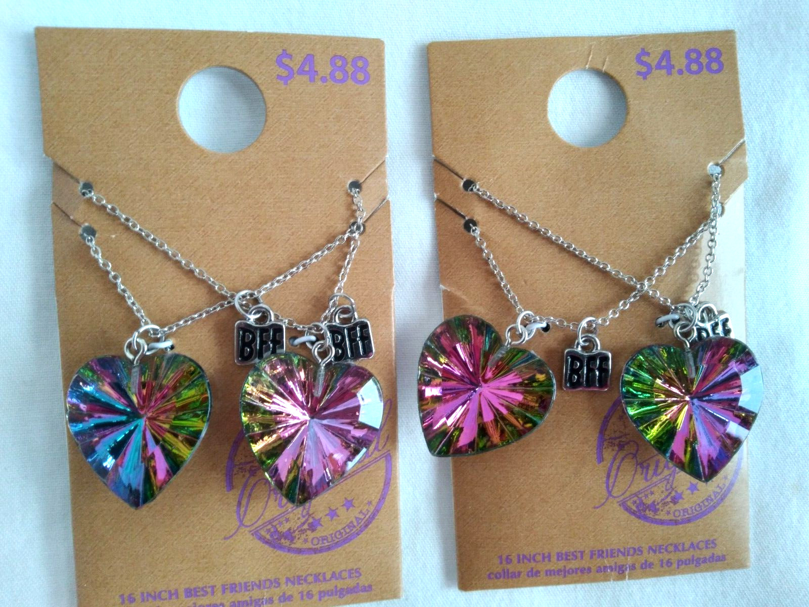 Heart Pendant Teen BFF Necklace Gift for Her 16″Adj. US Seller New 2 Lot