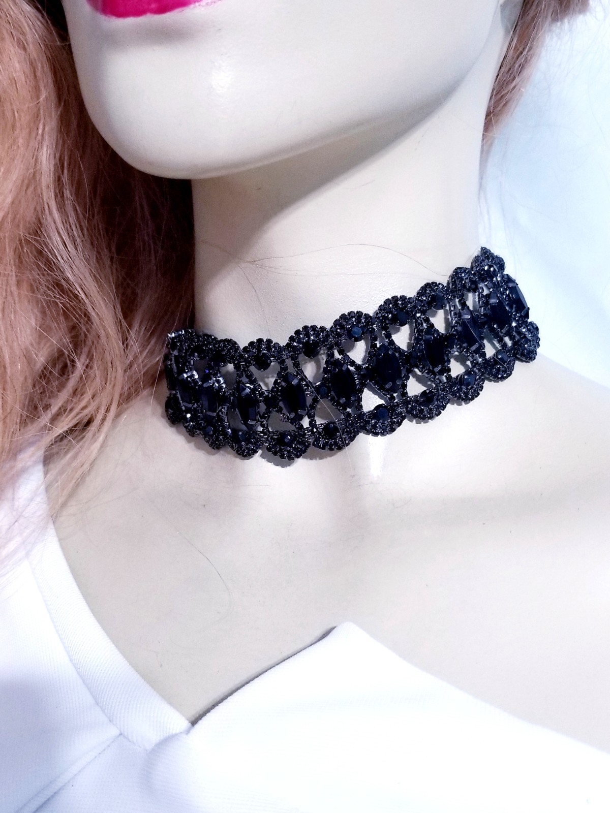 Black Gothic Rhinestone Choker Necklace Collar Prom Pageant Jewelry