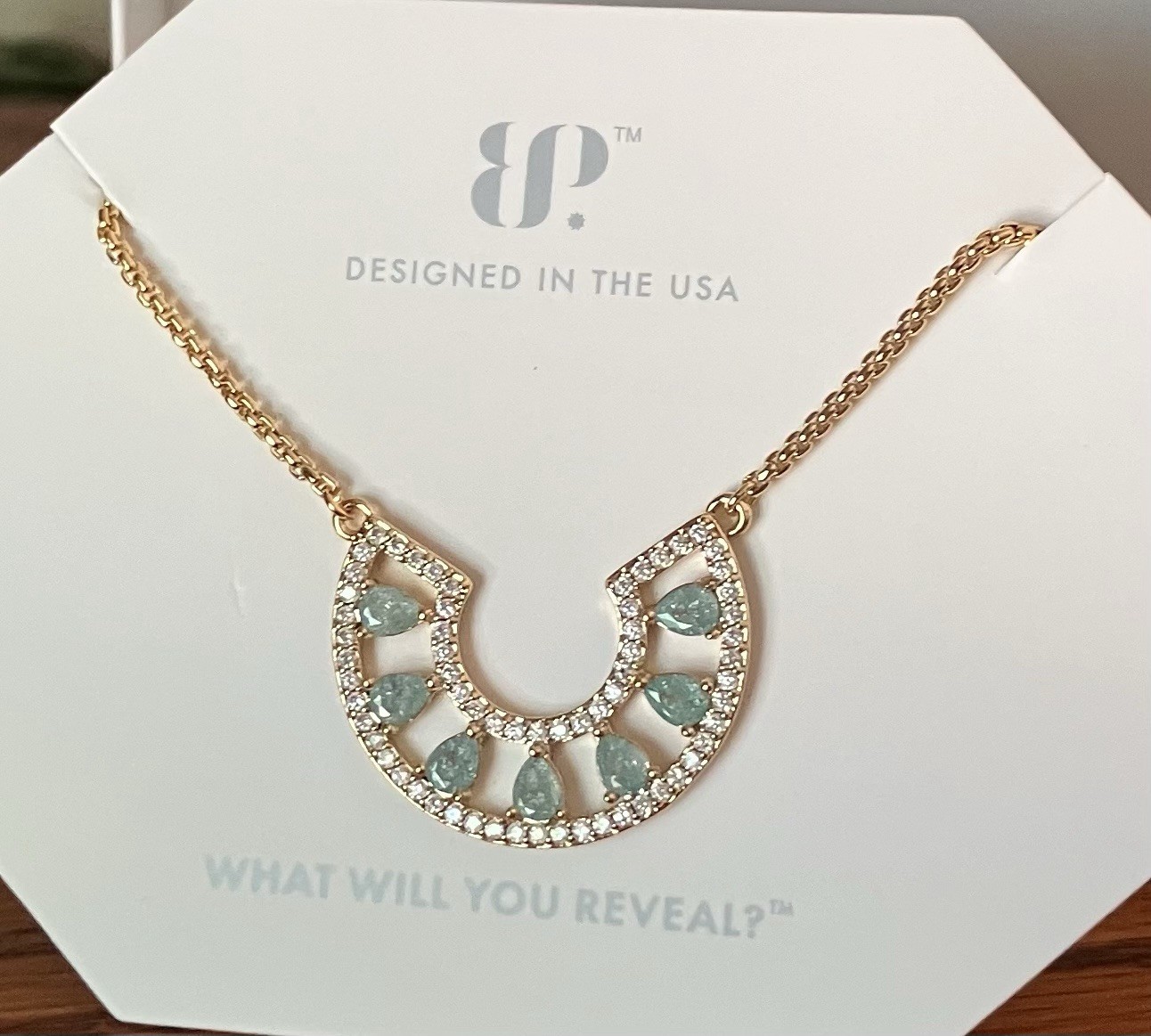 Bomb Party OG Necklace Ahead Of The Curve Turquoise Ice Crystal On Gold NK96095