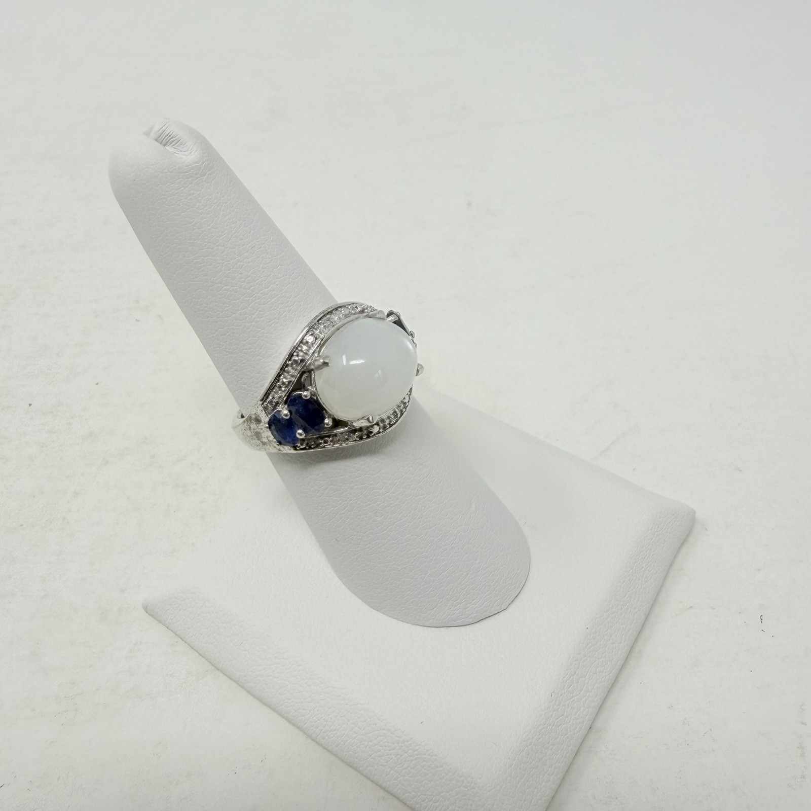 Shop LC Sri Lankan Silver Moonstone/Blue Sapphire/Diamond Size 7 Ring 5361