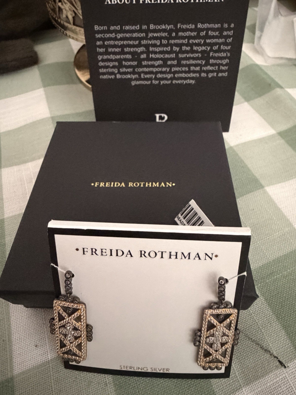 FREIDA ROTHMAN Brooklyn Edge Mosaic Drop Dangle Earrings 14k SS925 NWT MSRP$395