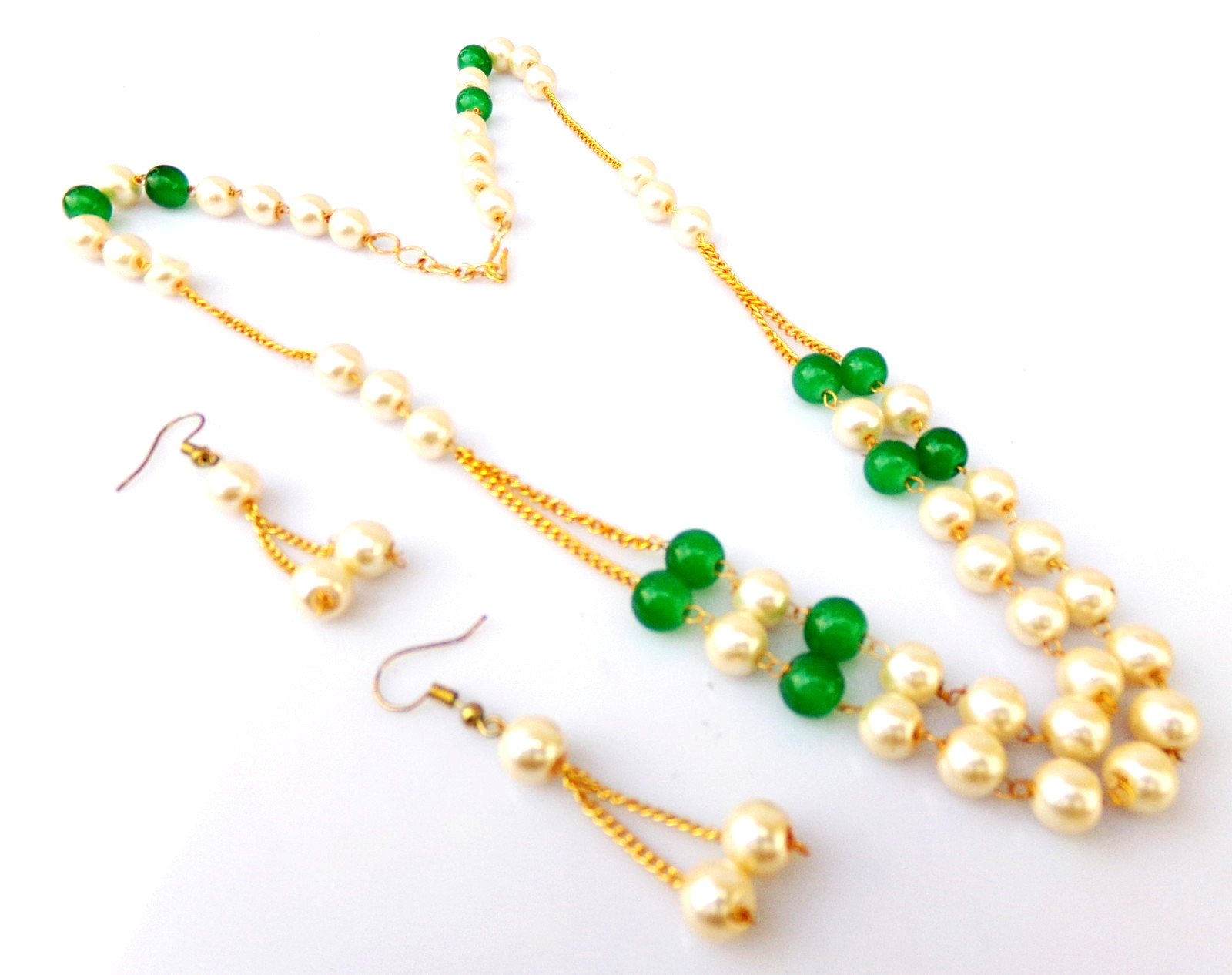 Indian Bollywood Gold Plated Pearls Mala Bridal Necklace Earrings Jewelry Set