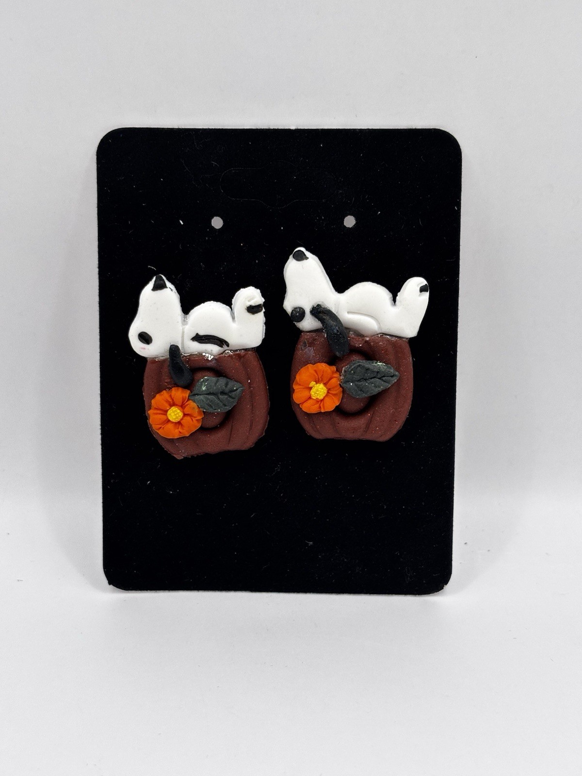 Snoopy Pumpkin Halloween Stud Earrings Polymer Clay Peanuts Inspired Fall