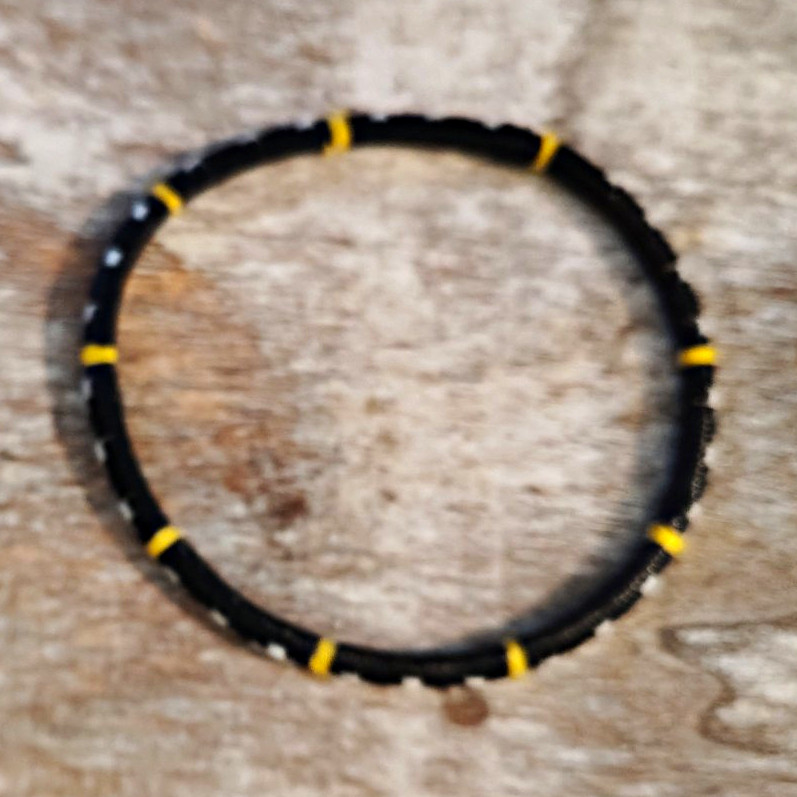 Black/White/Yellow Round Bead Stretch Bracelet, Geometric Pattern