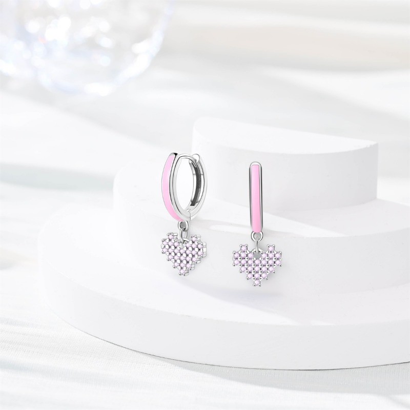 PANDACH 925 Sterling Silver Pink Heart Pendant Earrings, Dainty Gifts for Women
