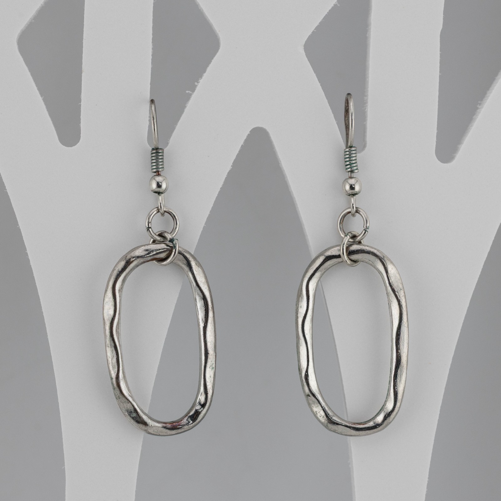 Hammered Oval Hoop Earrings Organic Elongated Drop Dangle Boho