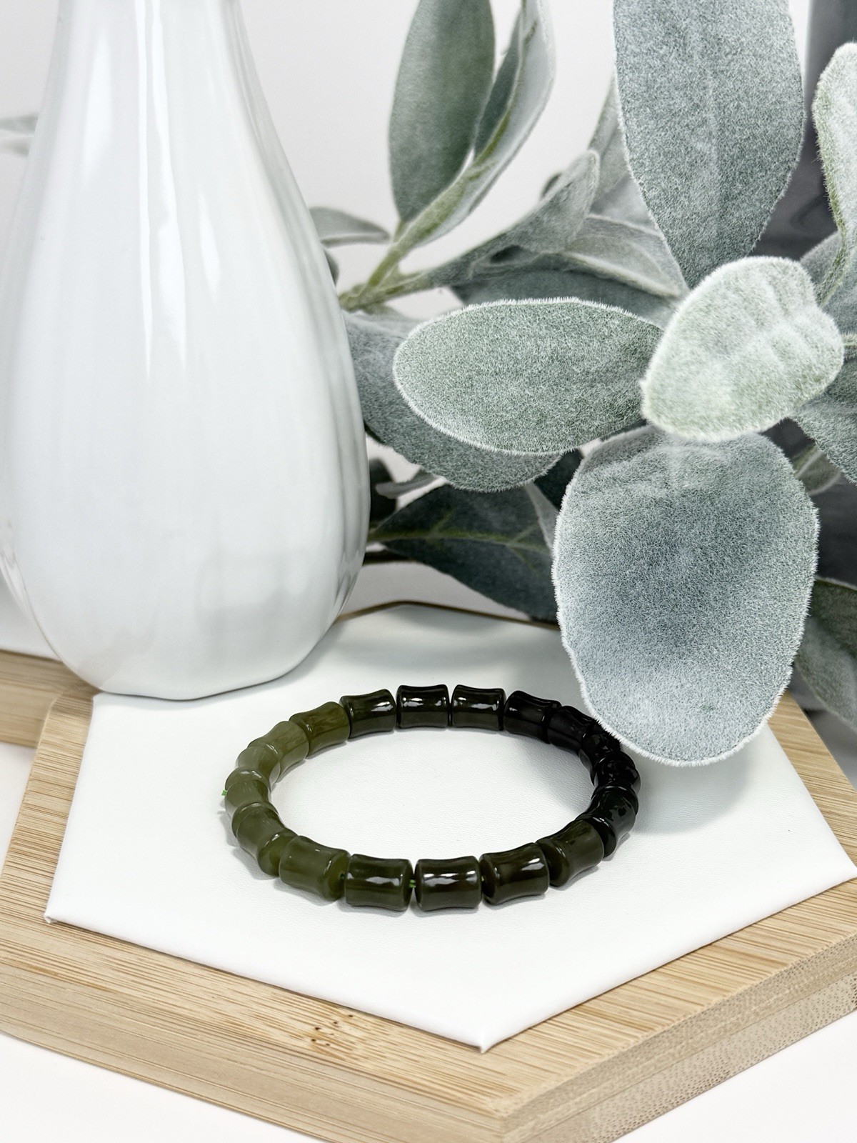 Hetian Jade Gradient Green Bamboo Bead Bracelet 8MM