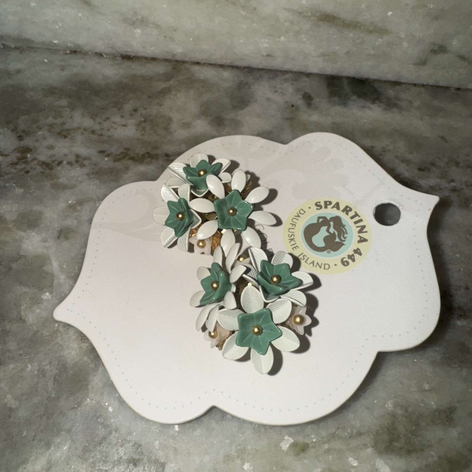 SPARTINA 449 18K Gold Plated Green Pink White Flower Earrings – New on Card
