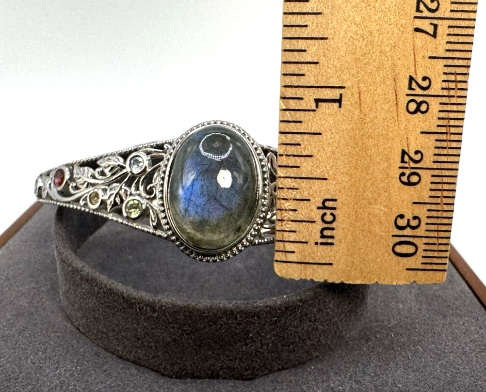 Natural Labradorite & Multi Gemstone Cuff Bracelet in Stainless Steel (6.5-7 In)