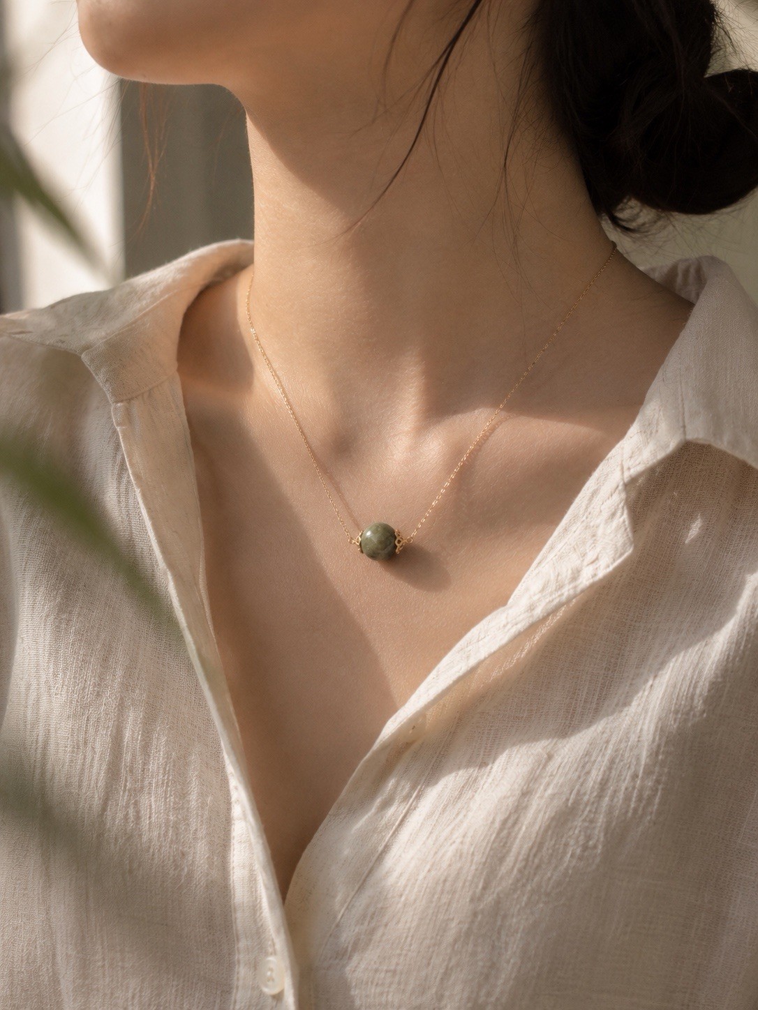 Natural Green Gemstone Necklace Gold Chain