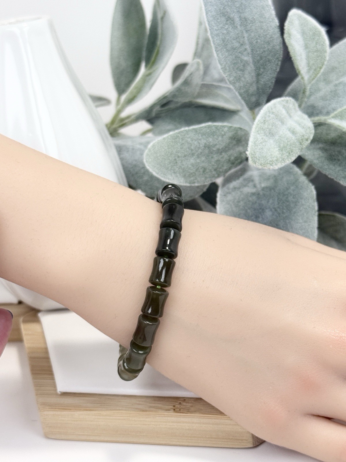 Hetian Jade Gradient Green Bamboo Bead Bracelet 8MM