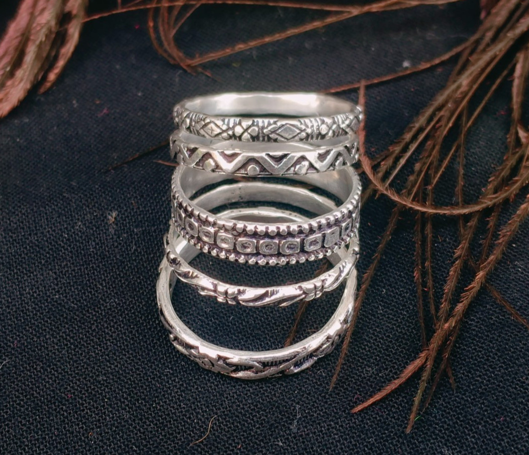 Stacking rings Silver band rings Stackable 925 Sterling Silver 5 Rings Set B372