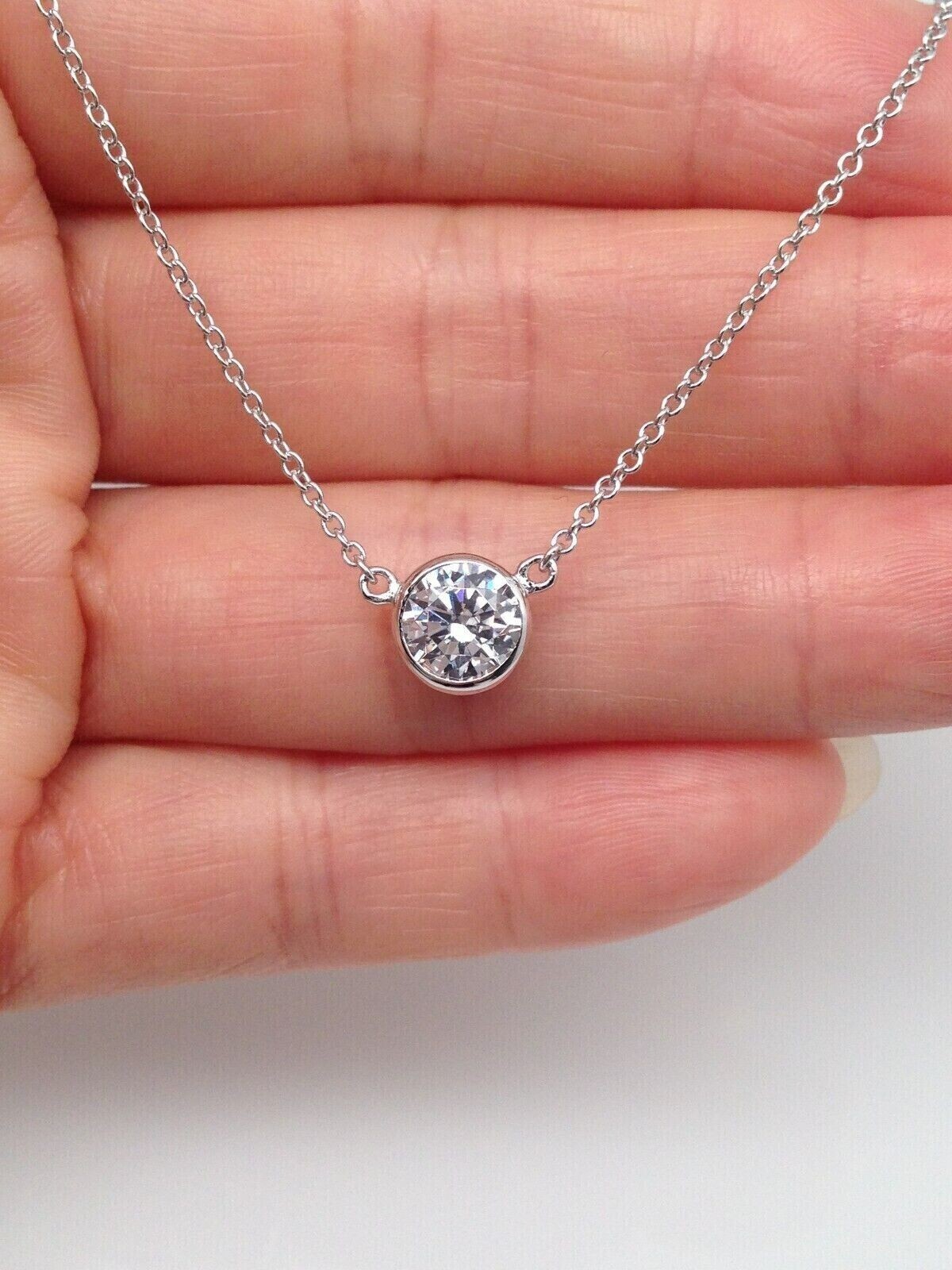 Tiny Bezel Cz Solitaire Necklace 925 Sterling Silver Pendant Round 6.8mm 17.25″