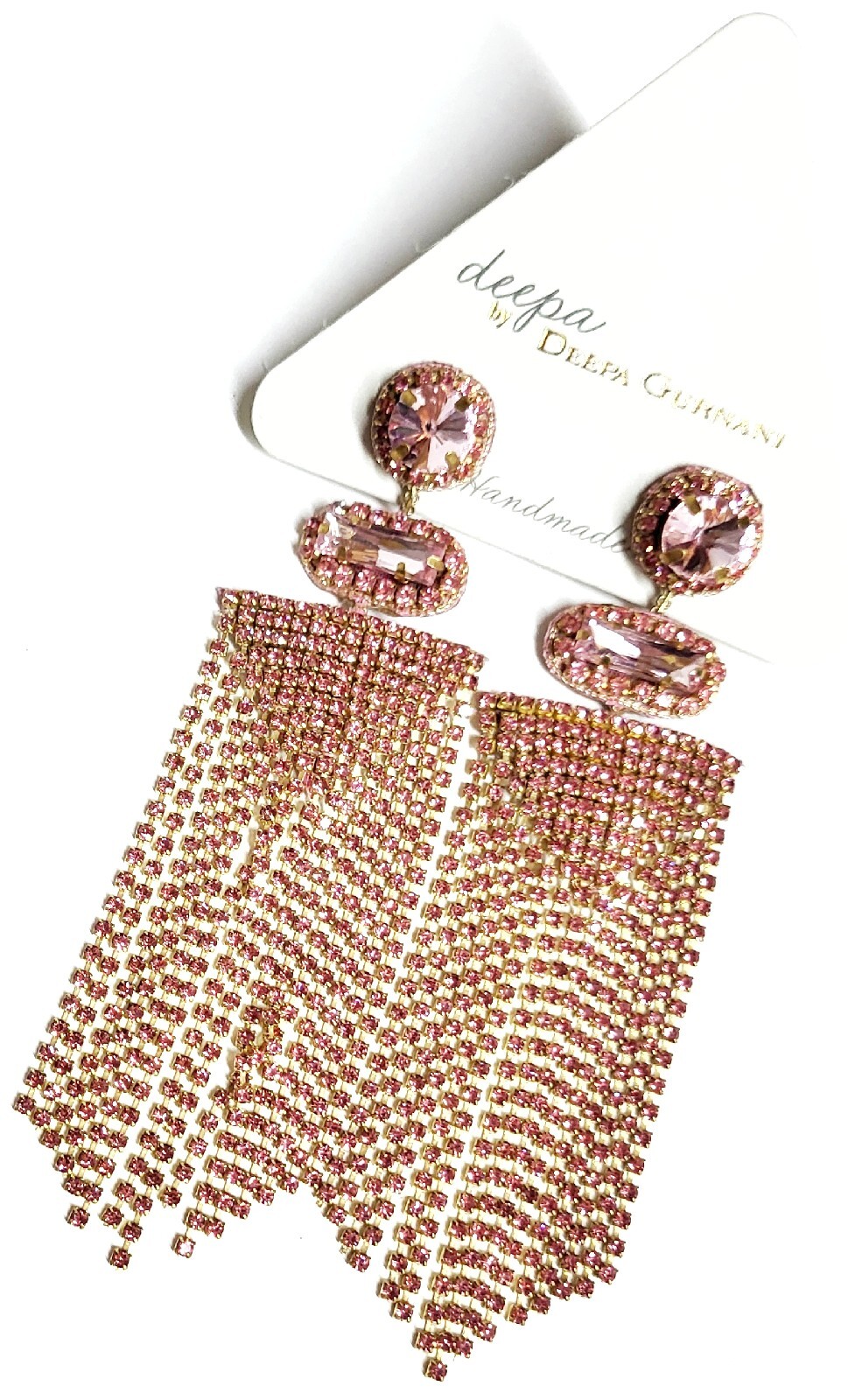 Deepa Gurnani Crystal Chandelier Earrings Peach Pink Goldtone Nickel Free NWT