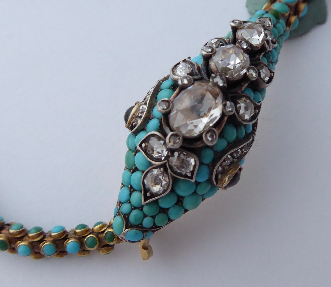 Antique Vintage Rare Snake Necklace Gold Diamonds Art Nouveau Art Deco C1890