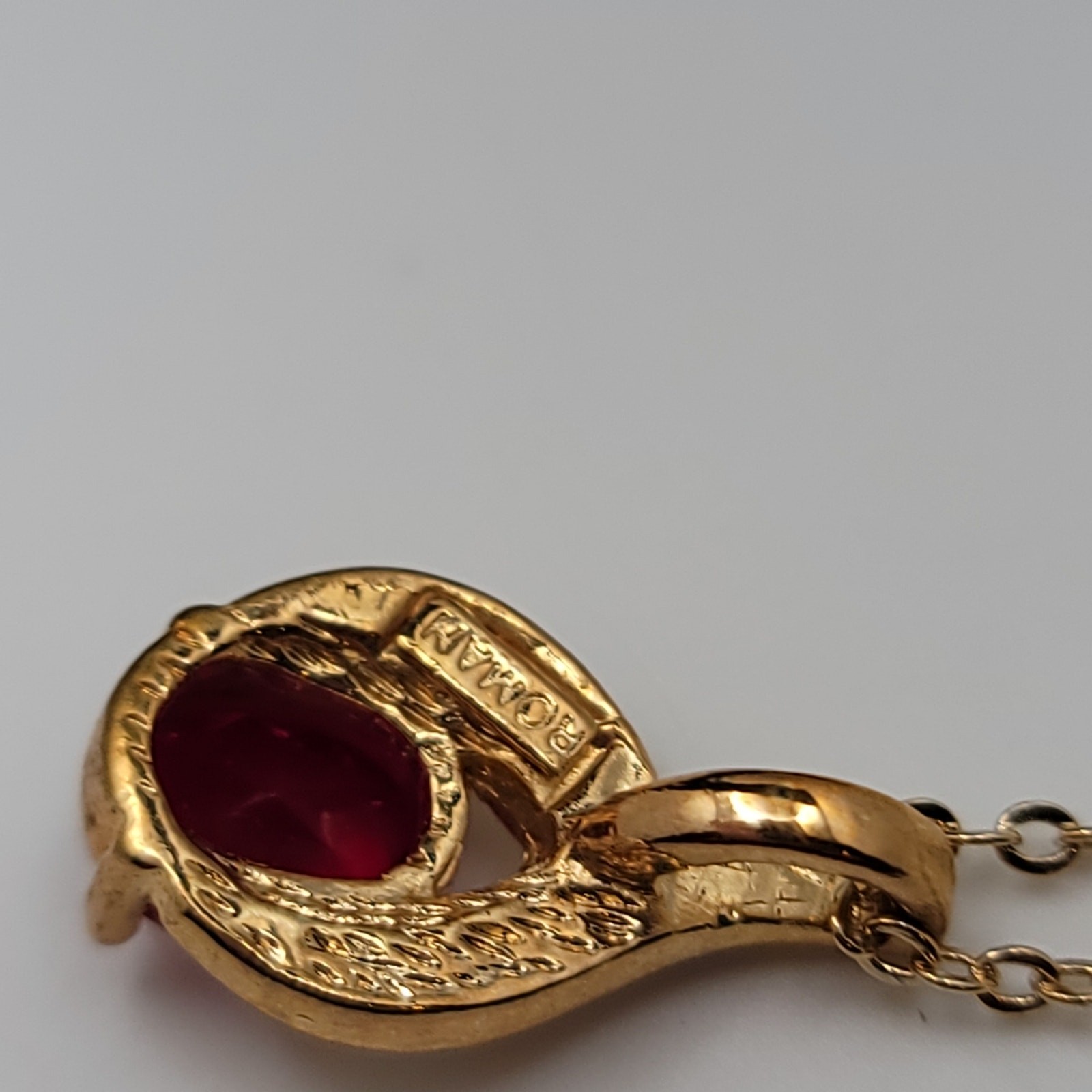 Vintage Roman Jewelry Set Simulated Ruby and Diamond Tear Drop Earrings Pendant