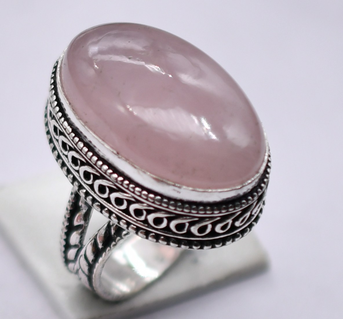 Rose Quartz Natural Gemstone Antique Design Ring US Size-8.75 R 4580