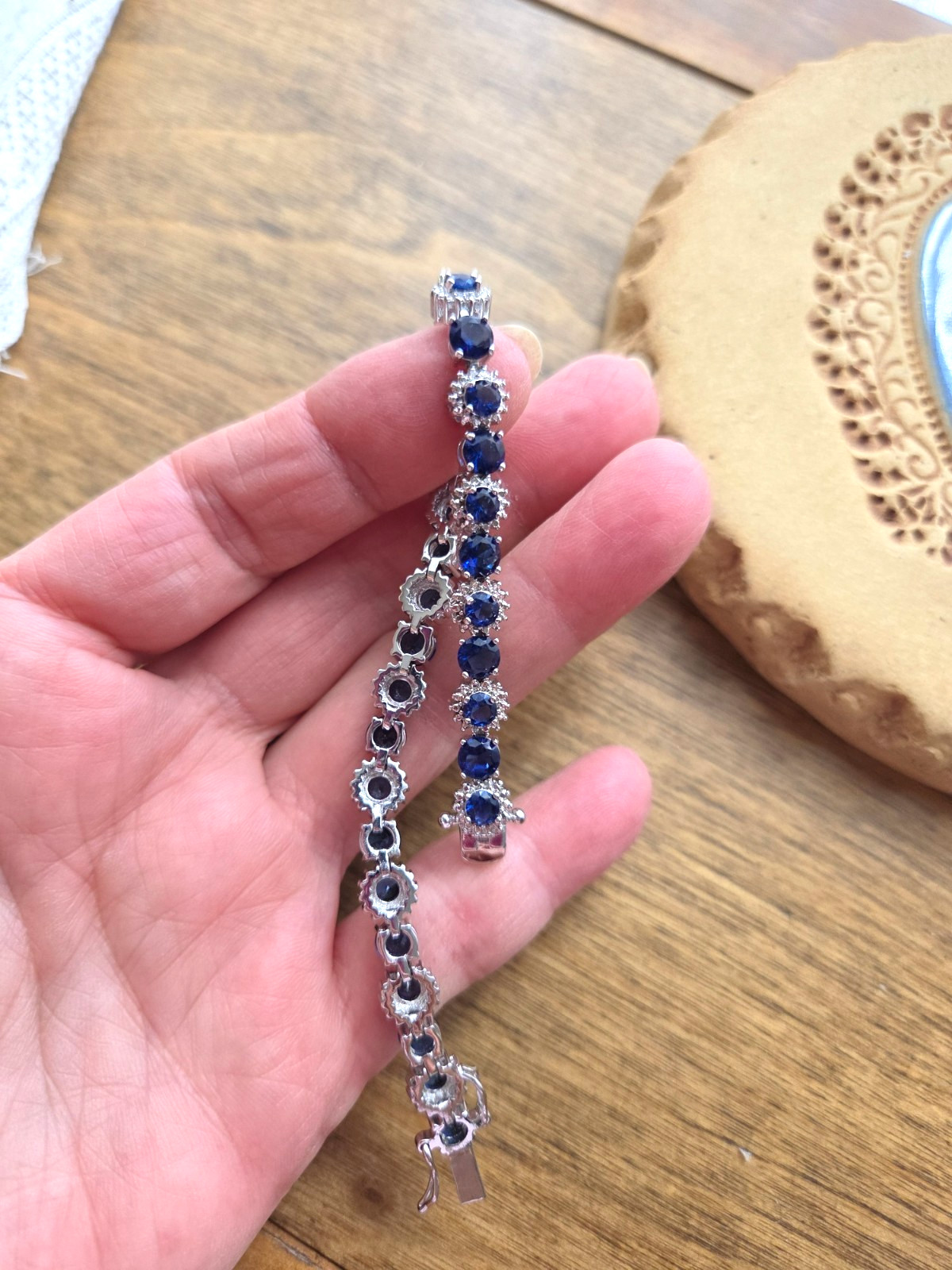 New Sterling Silver Simulated Sapphire Tennis Bracelet