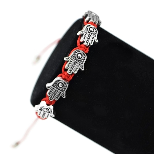 Five Hamsa Hands Bracelet Red String Jewish Kabbalah 5 Hand Of Fatima Charms