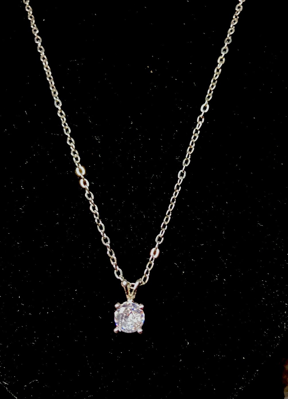 SilvertoneSolitaire 1CT Round Cubic Zirconia Necklace 18” Stainless Steel NEW