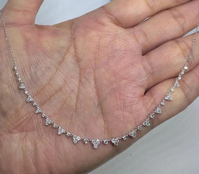 1.20Ct Round Cut Moissanite Women’s Tennis Simple Necklace 14K White Gold Plated