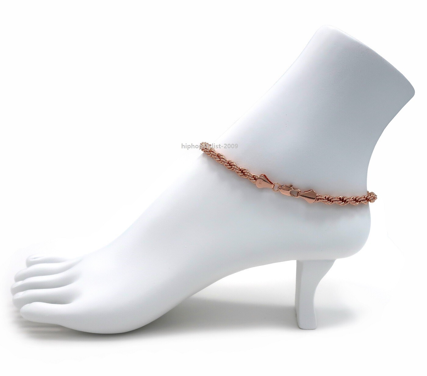 10″ Twist Rope Chain Anklet Bracelet 5mm Ankle Chain 14K Pink Rose Gold Plated