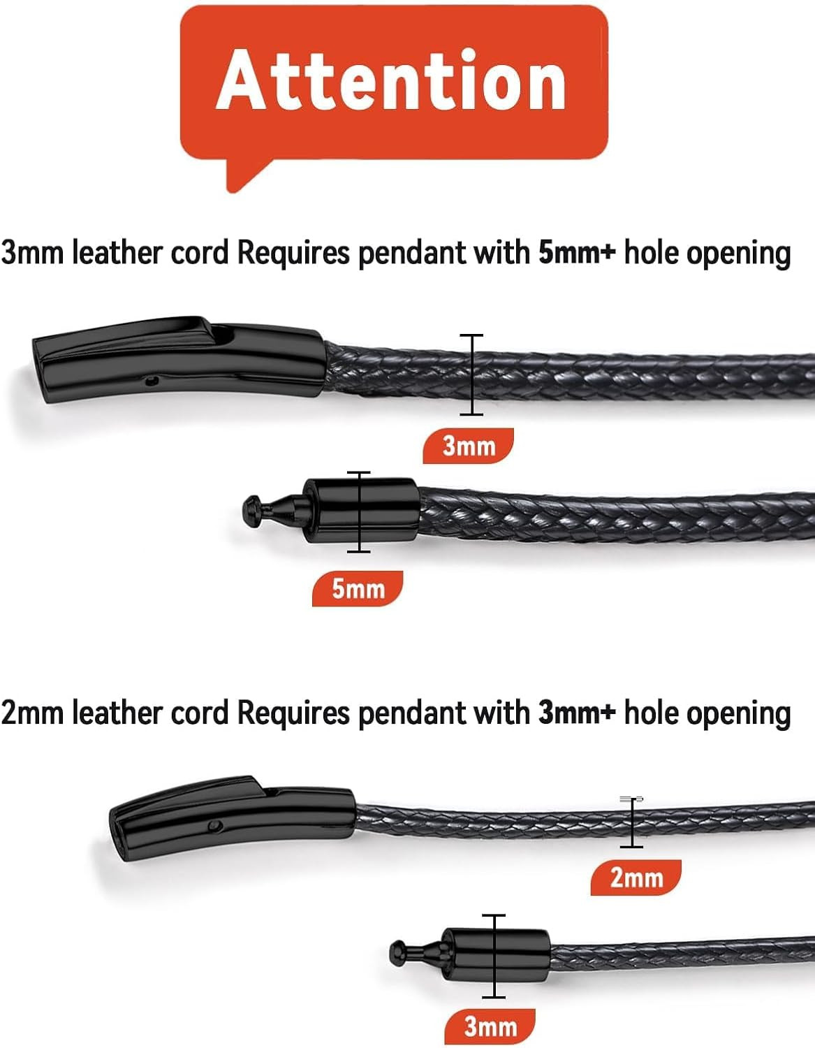 Braided Leather 2MM/3MM Necklace Cord for Men with Stainless Steel Snap Clasp…