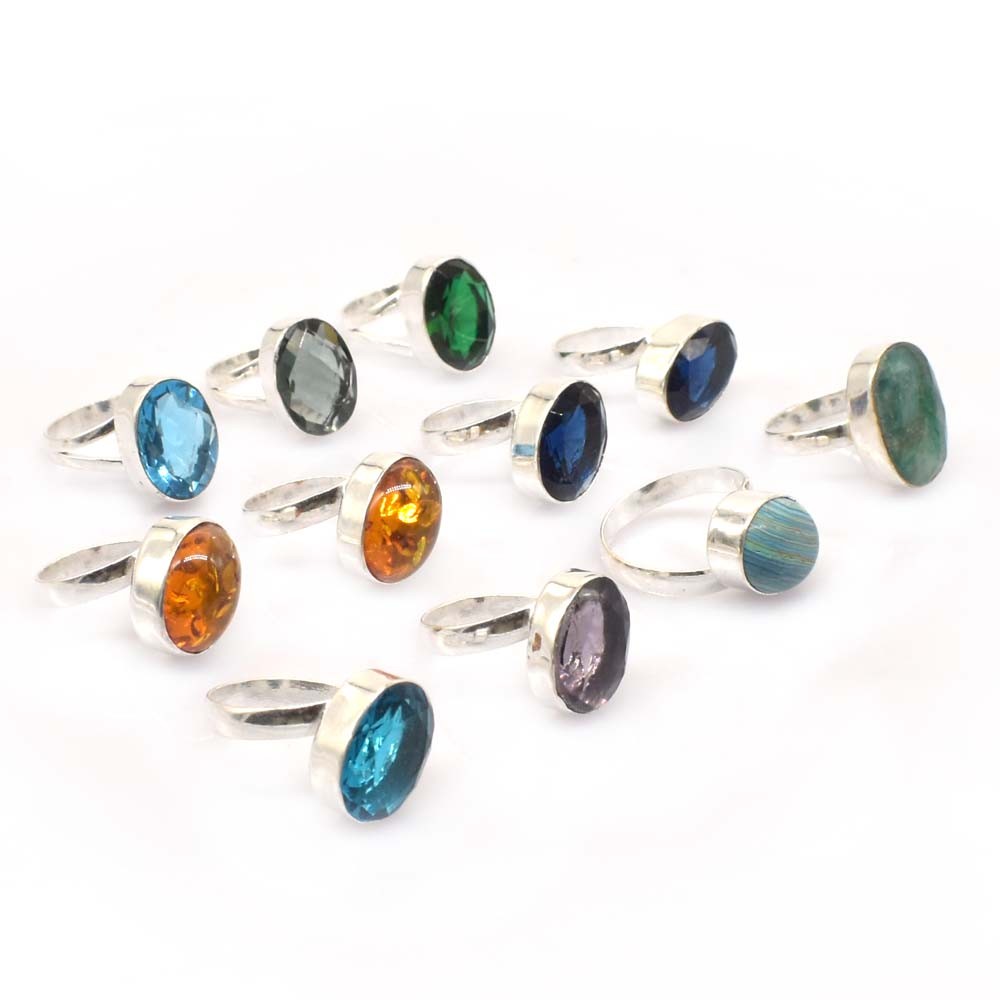 11 pcs Oval Shape Gemstone Ring Available For Wholesale Assorted Ring Lot Y045