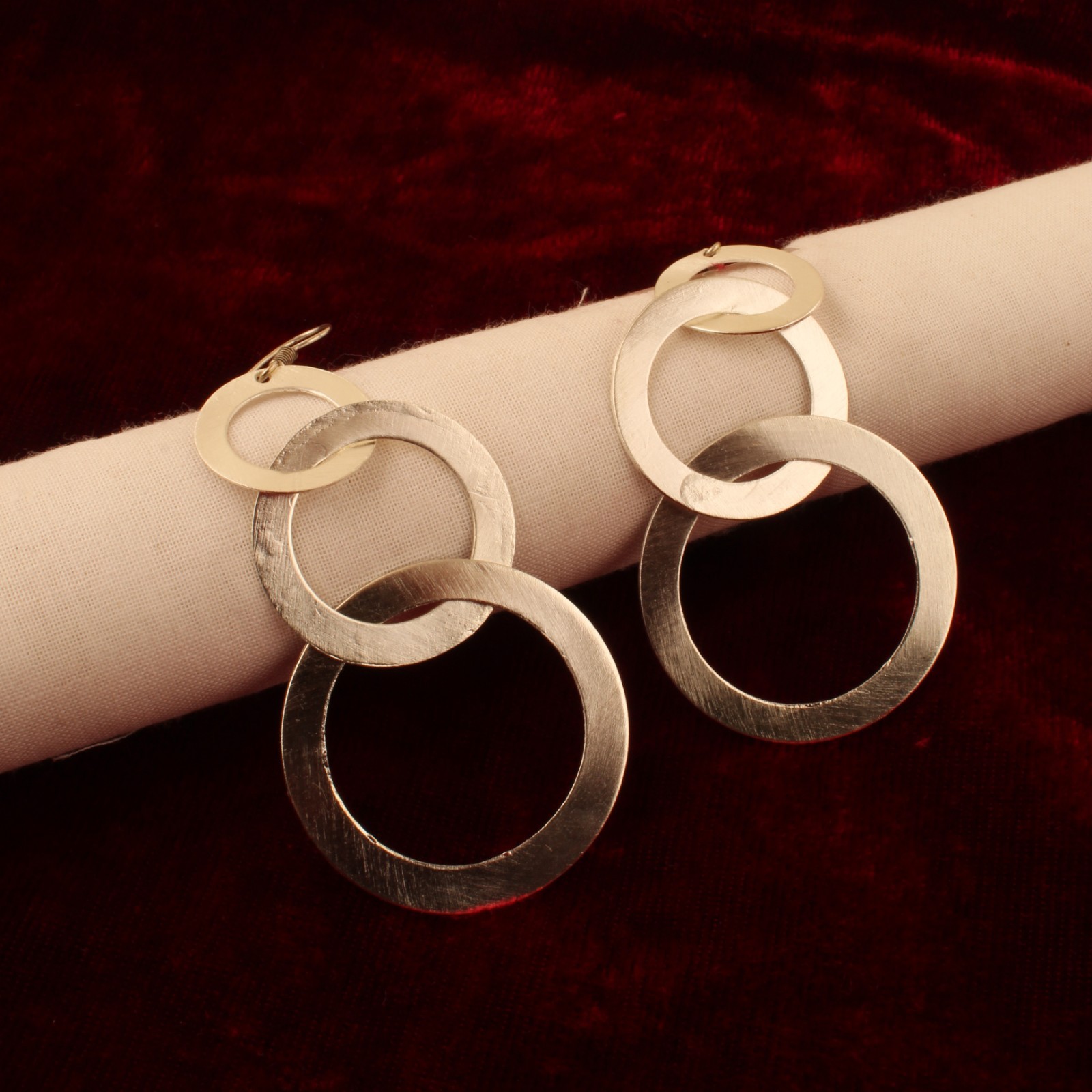 Women’s Silver-Plating Multi-Layer Tiered Hoop Drop Geometric Triple Earrings