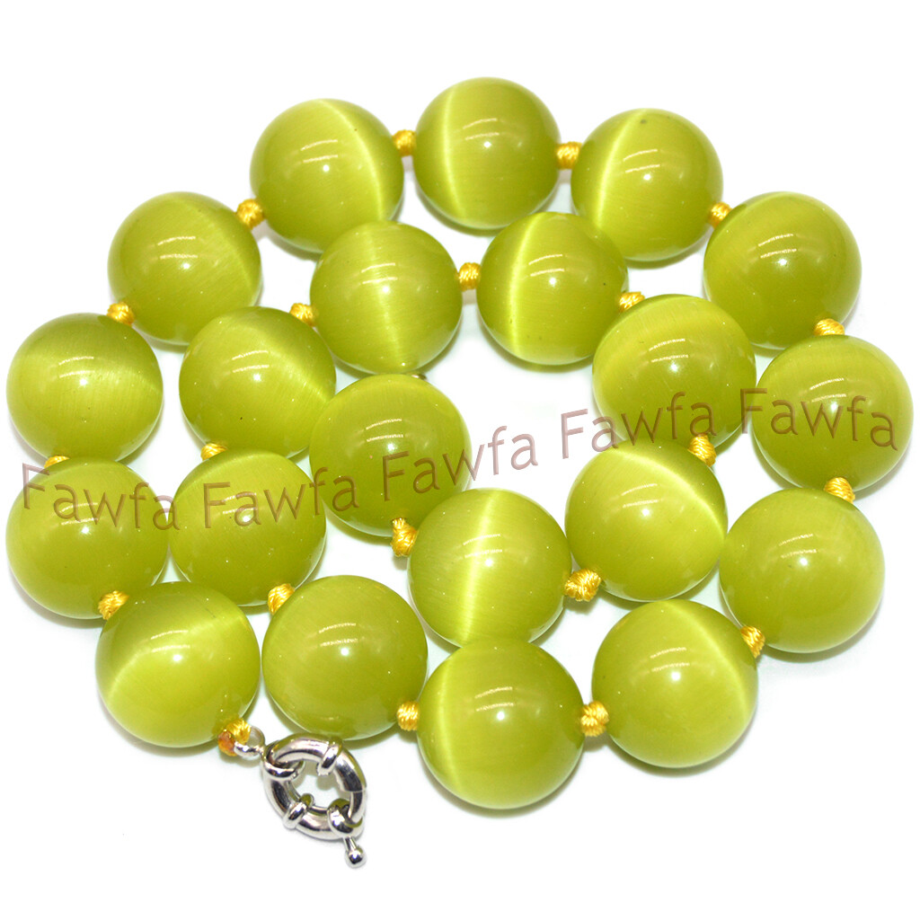 Multi-Color Opal Cat’s Eye Huge 20mm Round Gems Beads Hand Knotted Necklace 18”