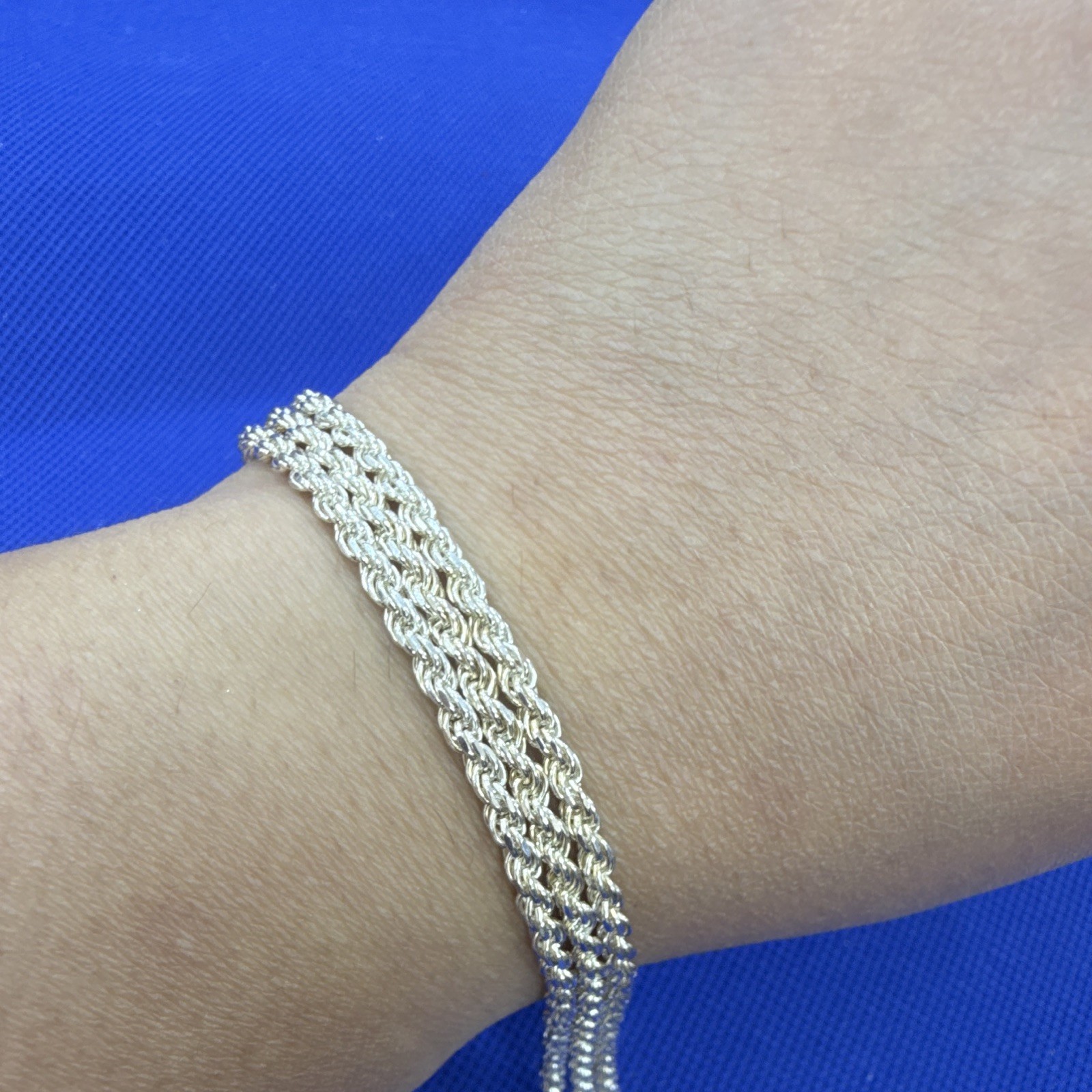 Signed 925 Sterling Silver Rope Chain Bracelet 7 in Lobster Clasp Italy