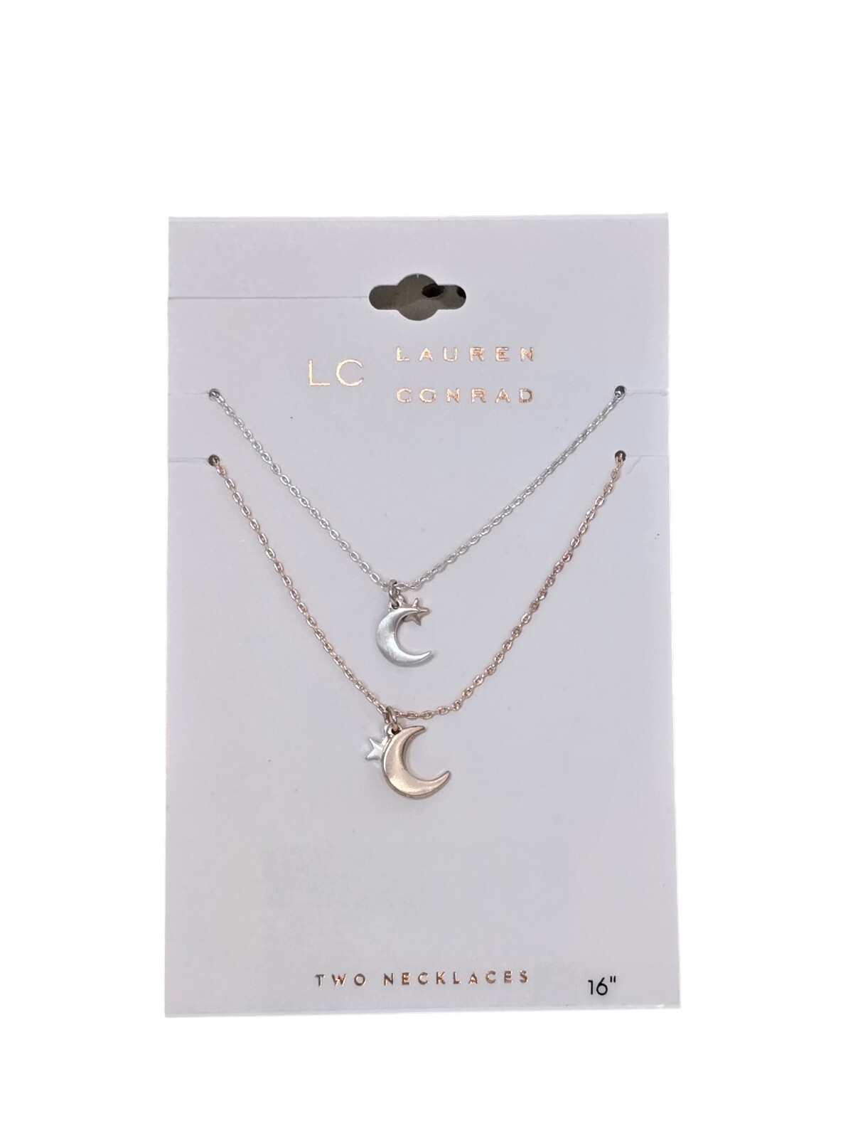 LC Lauren Conrad Trendy Two Tone Moon & Star Women’s Pendant Necklace Set NWT