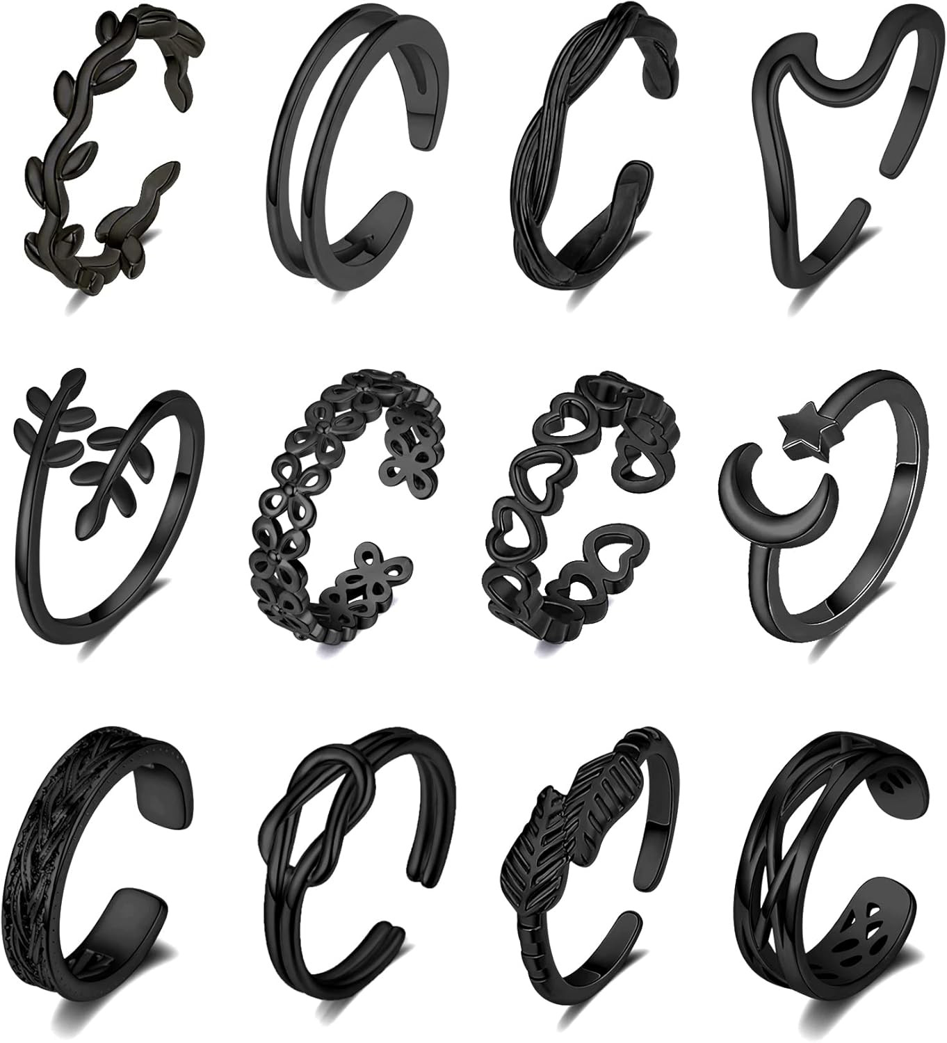 12PCS 18K Gold Plated Adjustable Toe Rings for Women Summer Beach Open Toe Rings