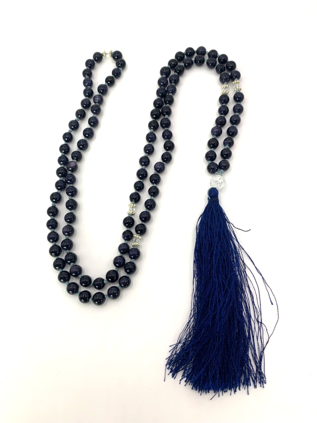 Dark Blue Sandstone 108 Mala Prayer Bead Necklace